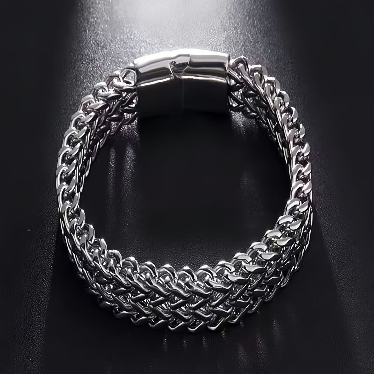 Men's Double-Row Polished Stainless Steel Bracelet
