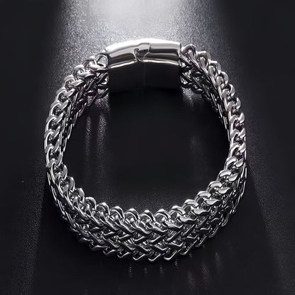 Men's Double-Row Polished Stainless Steel Bracelet