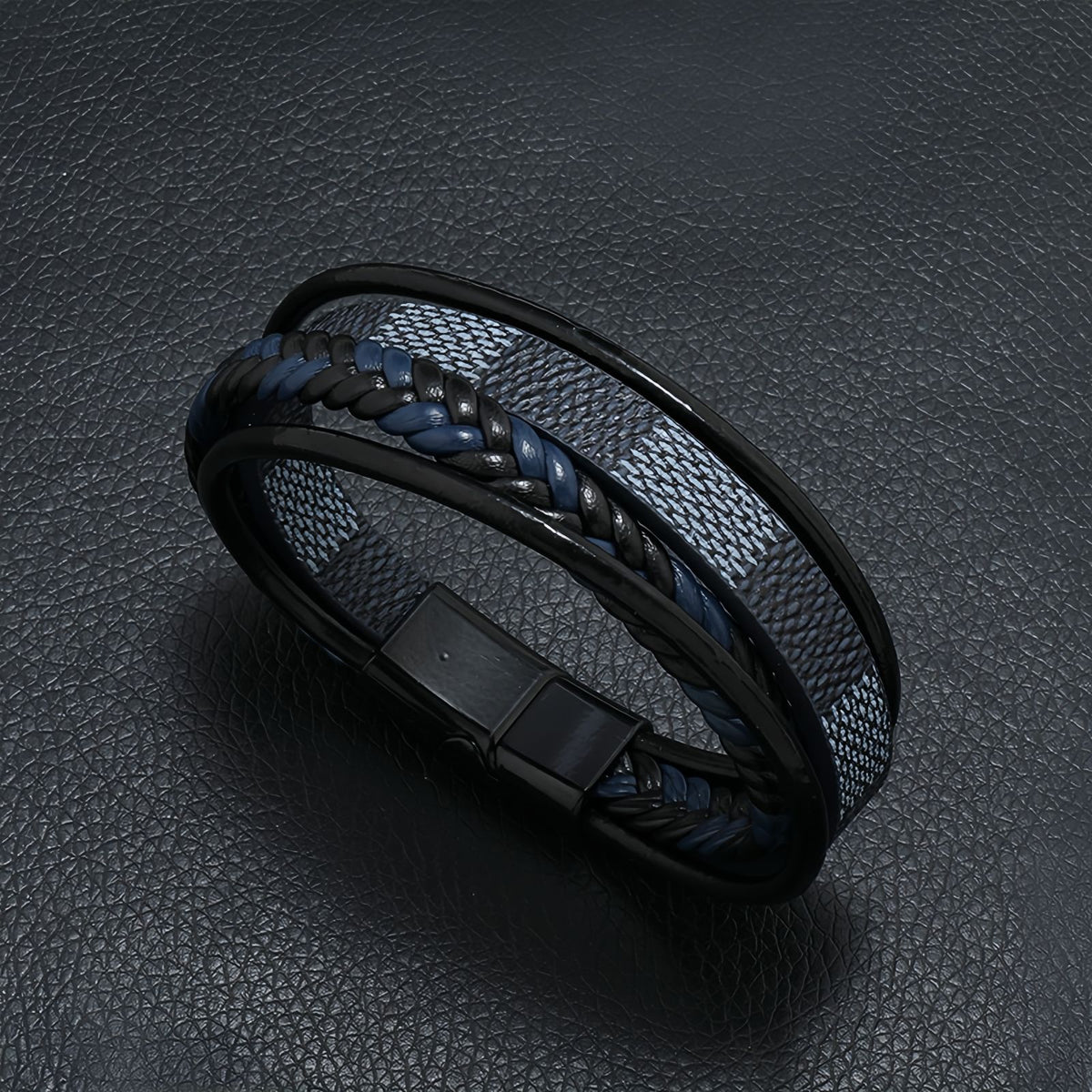 Striped Weave Men’s Leather Bracelet