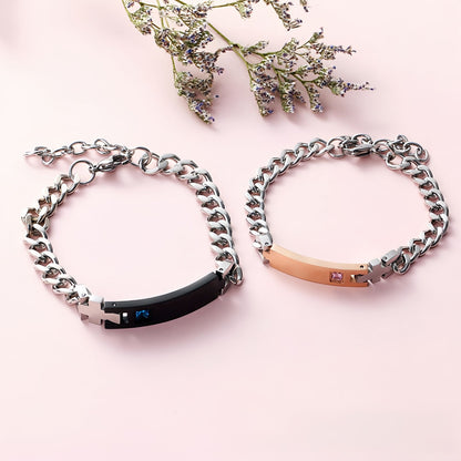 Cross Bar Curb Chain Couple Bracelet Set