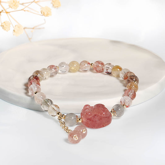 Strawberry Quartz Cat Paw Bracelet
