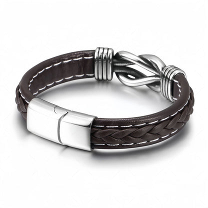 Stainless Steel Knot Men’s Braided Leather Bracelet