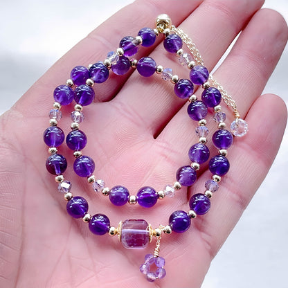 Amethyst Double Wrap Beaded Bracelet