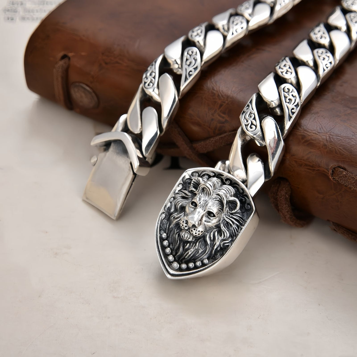 Men’s Cuban Chain Bracelet with Lion Shield