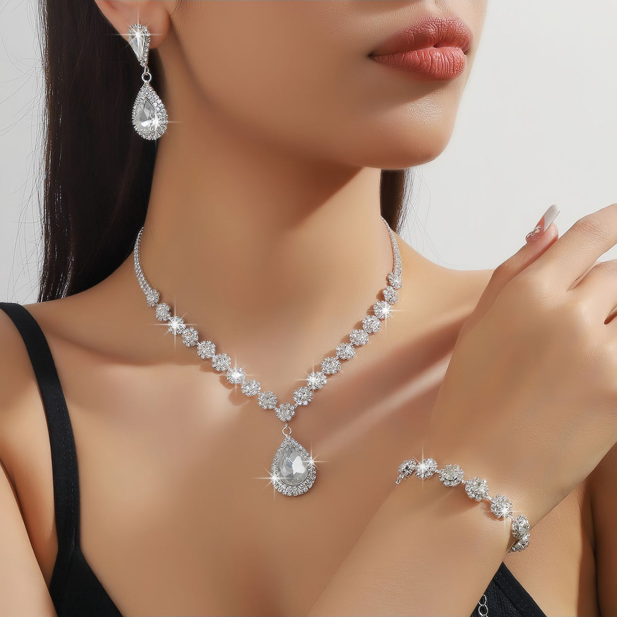 Teardrop Jewelry Set for Women, Necklace Earrings and Bracelet Set, Elegant Formal Jewelry