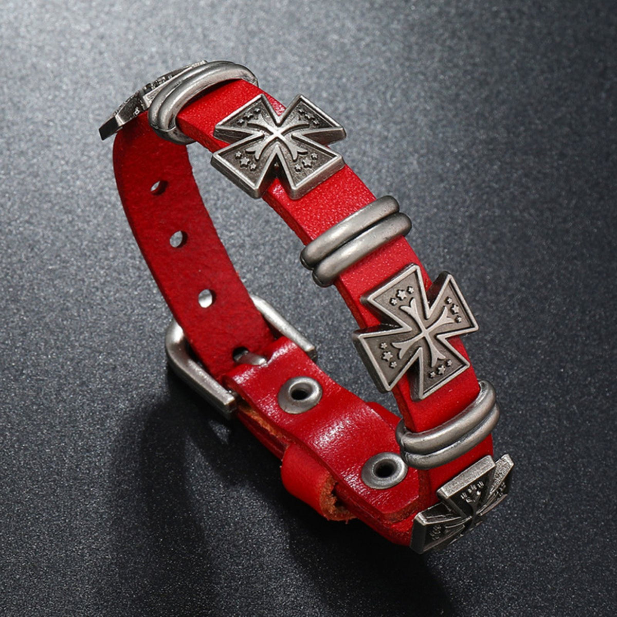 Men's Multi Cross Punk Leather Bracelet