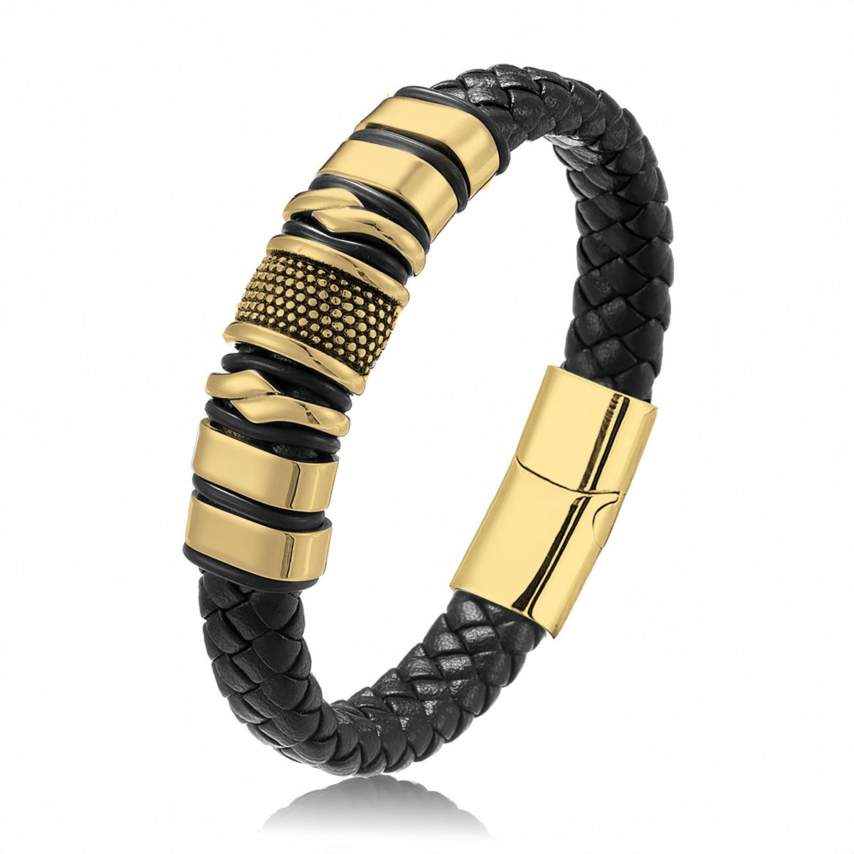 Men's Leather Bracelet with Stainless Steel Design, Braided Leather Wristband