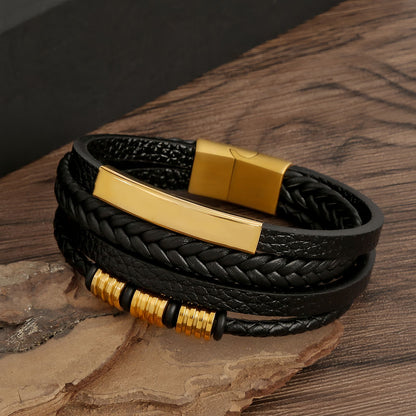 Men's Geometric Bar Leather Bracelet