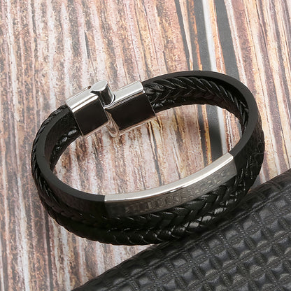 Geometric Bar Layered Leather Bracelet for Men