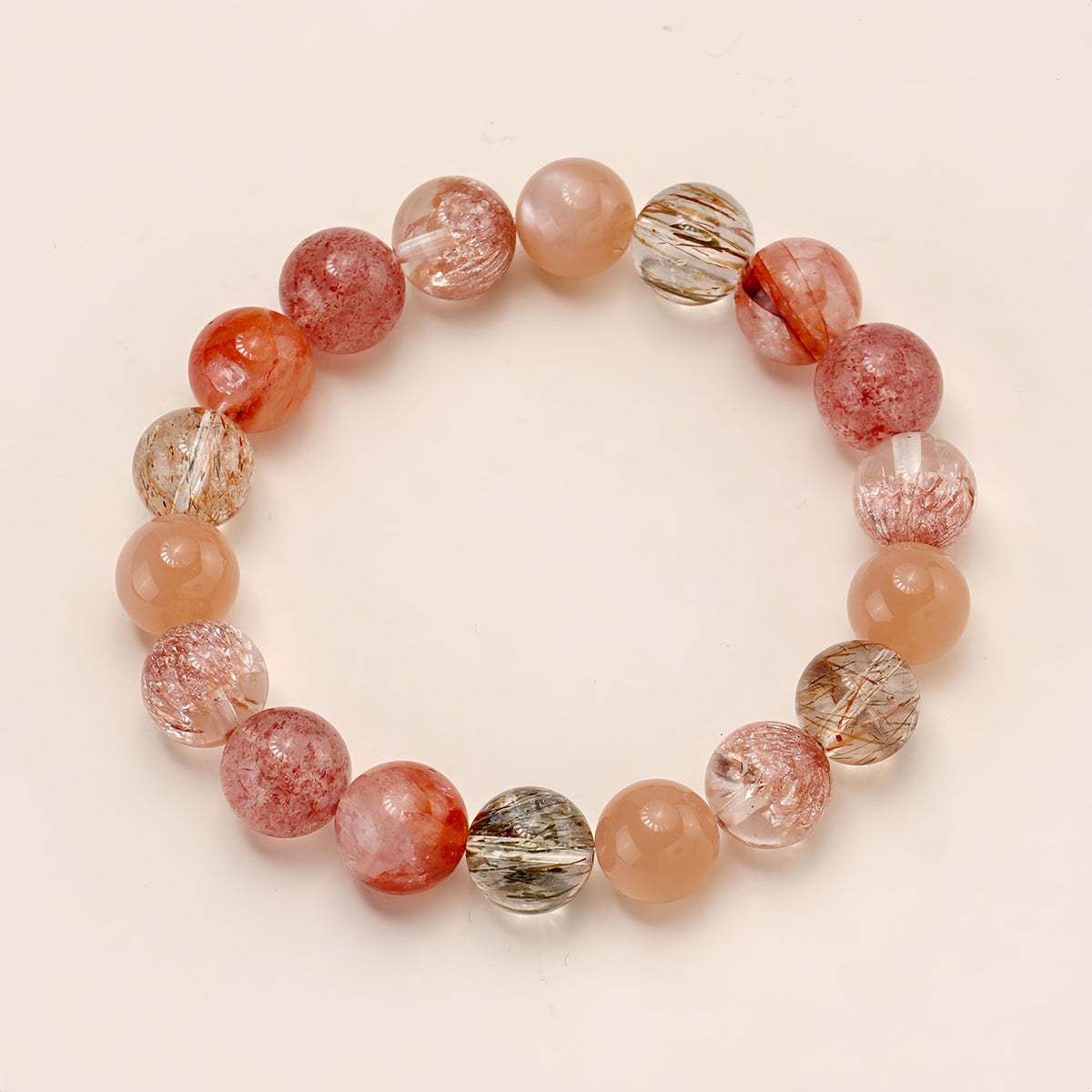 Colourful Rutilated Quartz & Red Harlequin Quartz Beaded Bracelet