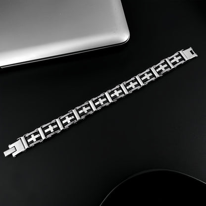 Men’s Stainless Steel Link Bracelet with Cross