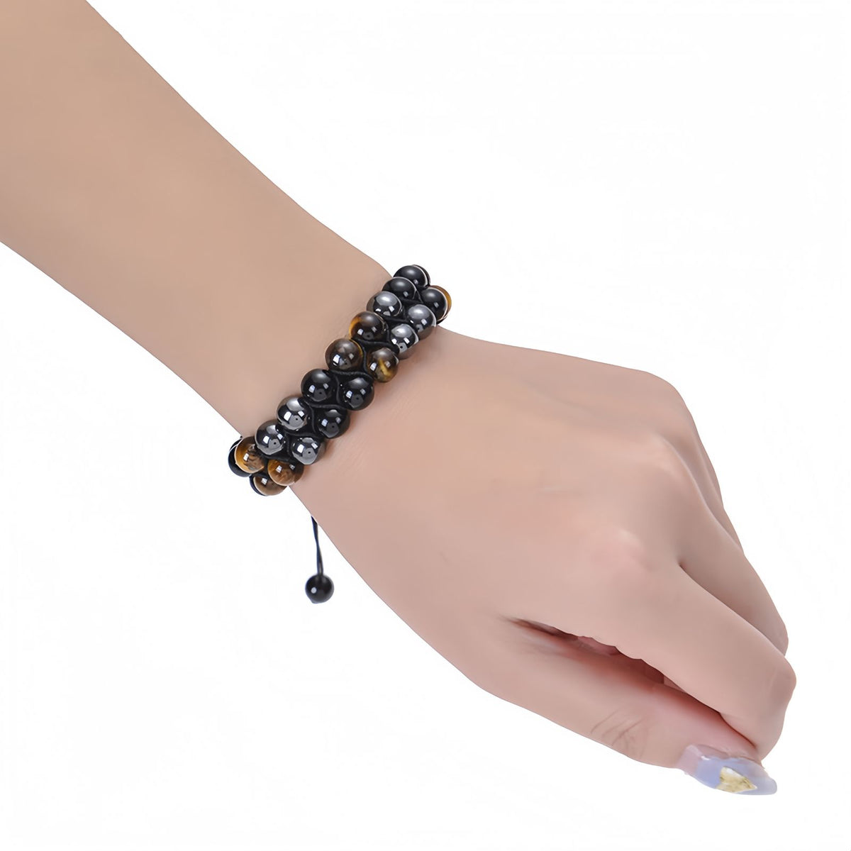 Double-Layer Tiger Eye & Onyx Men's Bracelet