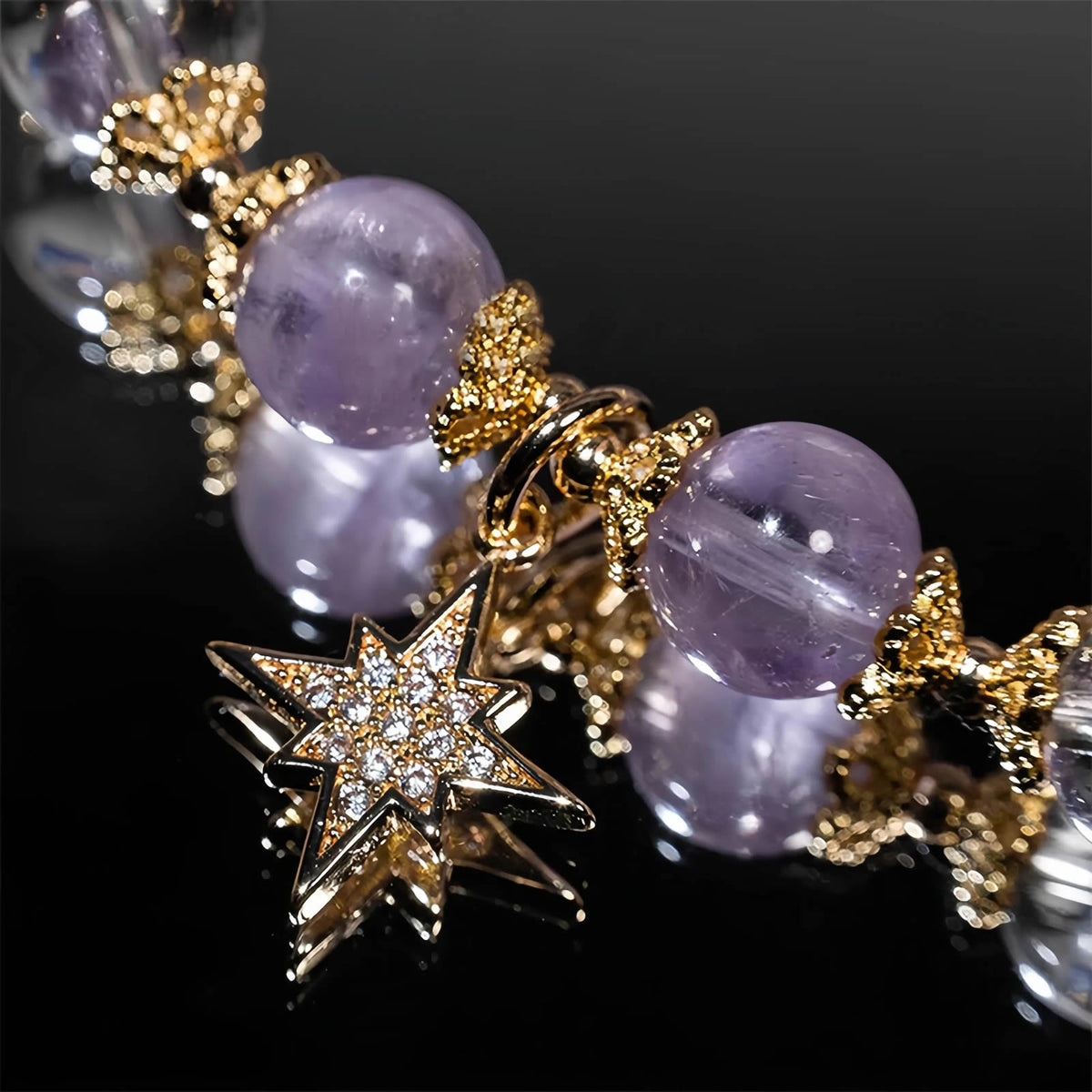 Amethyst Star Charm Beaded Bracelet