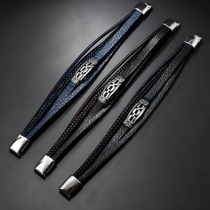 Men’s Layered Leather Bracelet with Vintage Chain Inlay