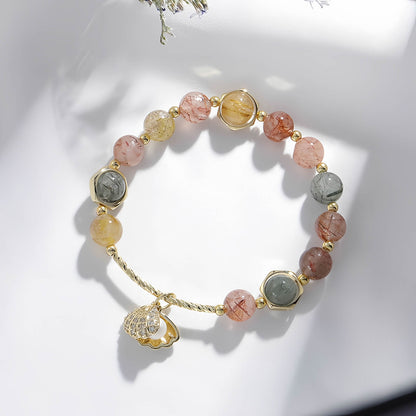 Colorful Rutilated Quartz Shell Beaded Bracelet