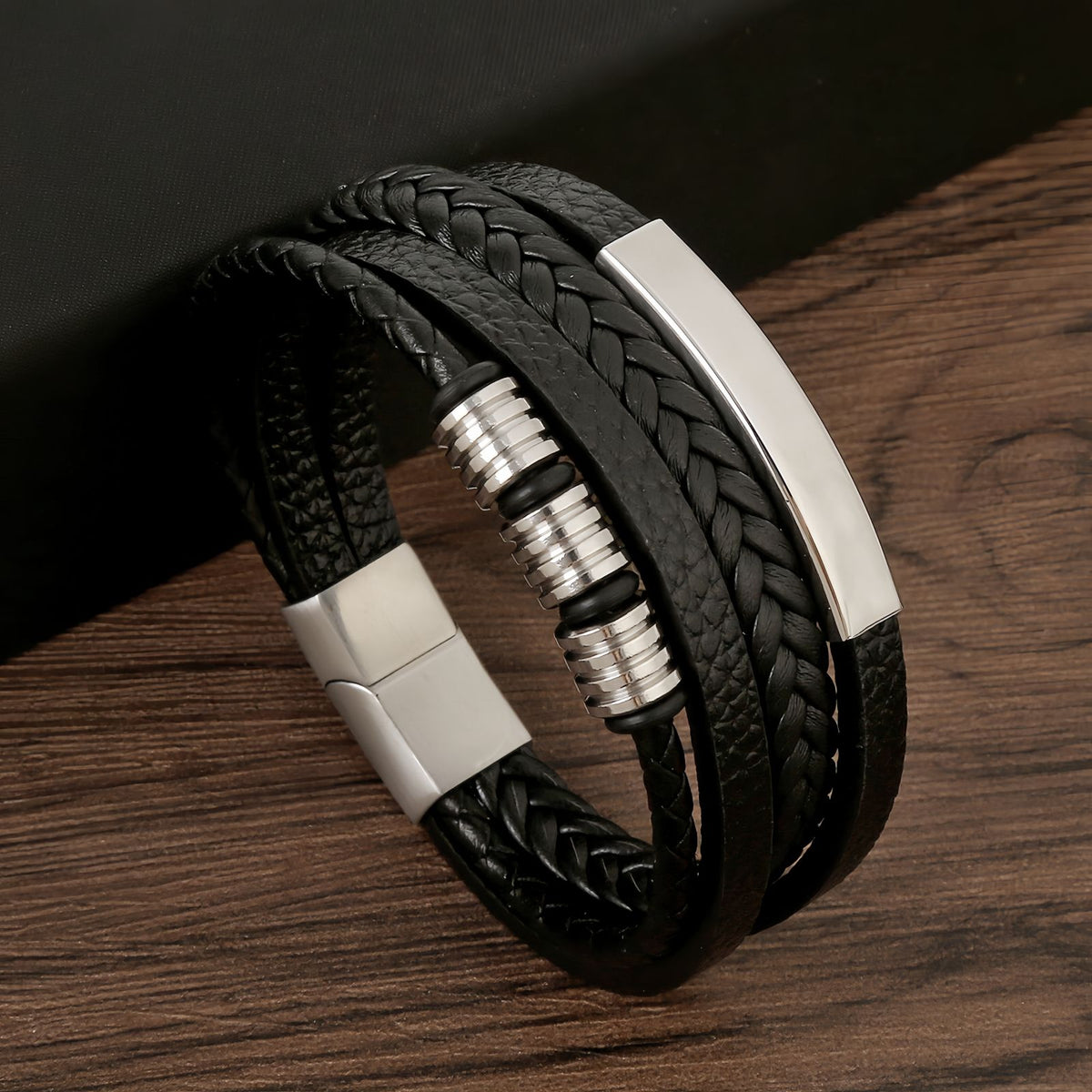 Men's Geometric Bar Leather Bracelet