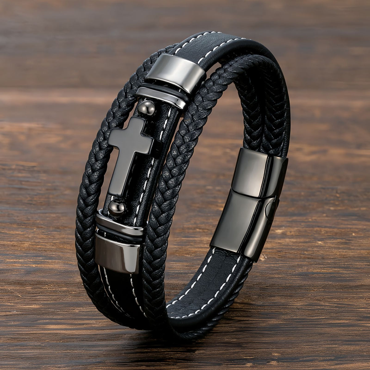 Men’s Cross Bracelet with Black Onyx