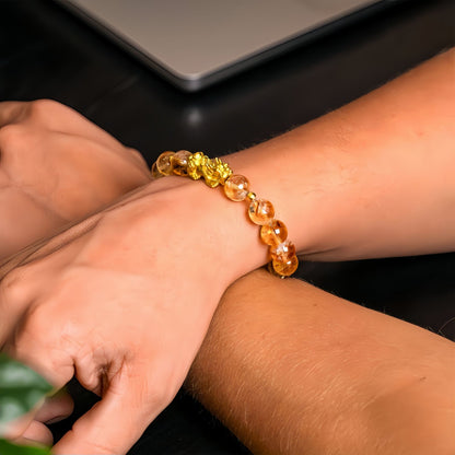 Citrine Beaded Bracelet with Gold Pi Xiu Charm