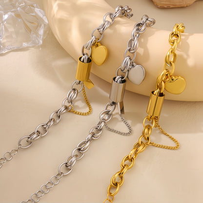 Heart Charm Oval Link Chain Stainless Steel Bracelet