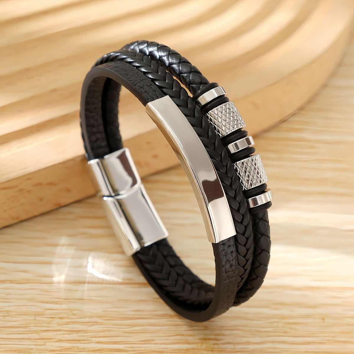Men’s Geometric Multi-Layer Leather Bracelet