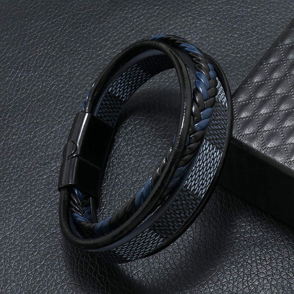 Striped Weave Men’s Leather Bracelet