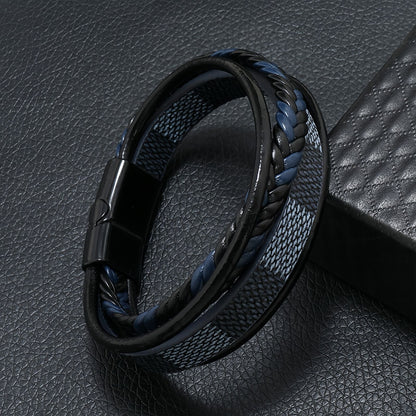 Striped Weave Men’s Leather Bracelet
