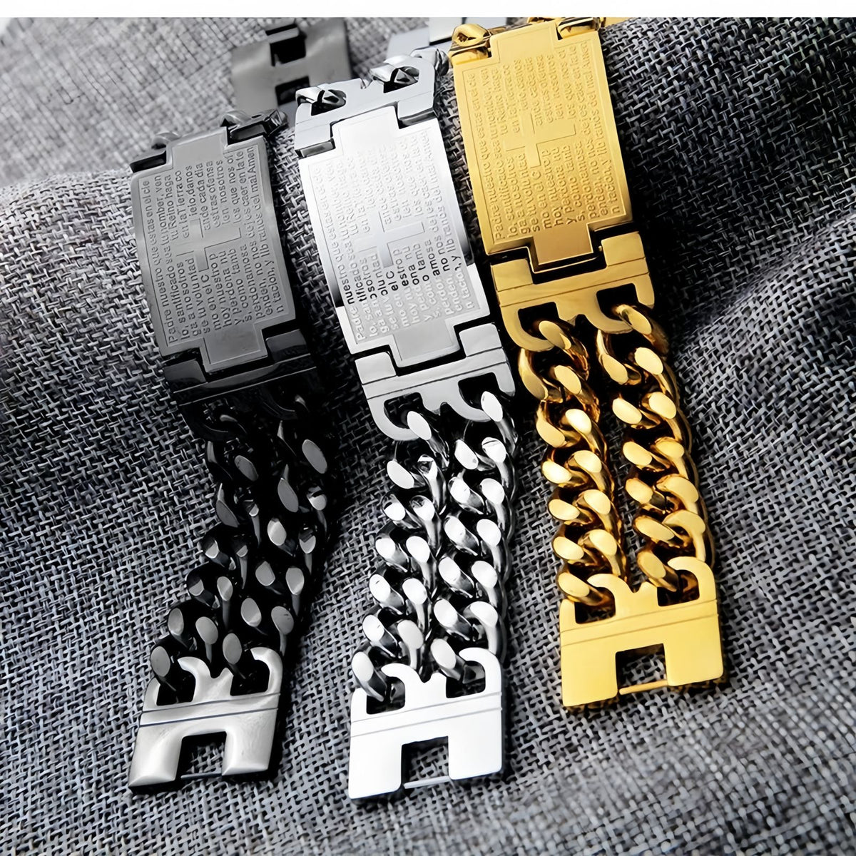 Cross Plate Double Row Curb Chain Bracelet