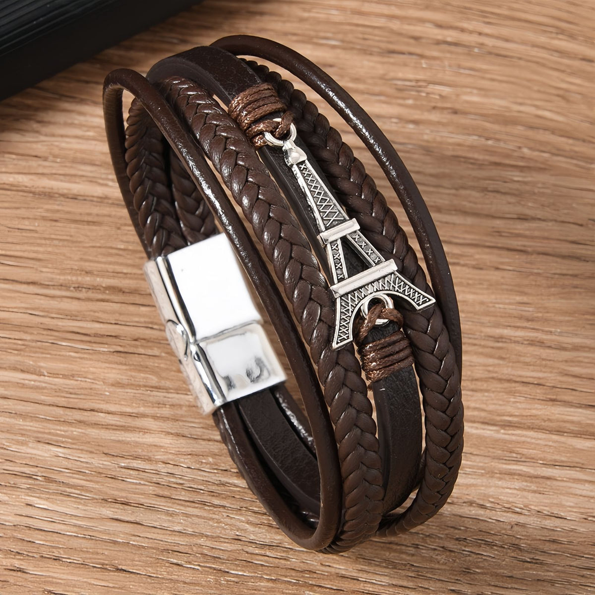 Men's Vintage Eiffel Tower Leather Bracelet