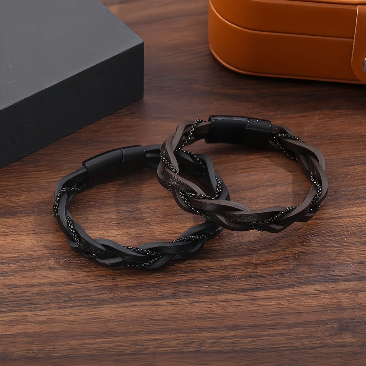 Braided Leather Chain-Link Men’s Bracelet