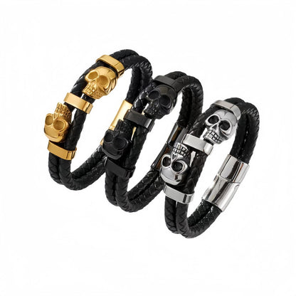 Bold Skull Men’s Leather Bracelet