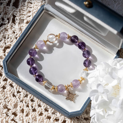Amethyst Star Charm Beaded Bracelet