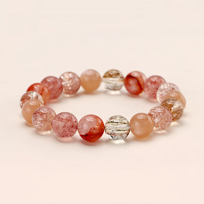 Colourful Rutilated Quartz & Red Harlequin Quartz Beaded Bracelet
