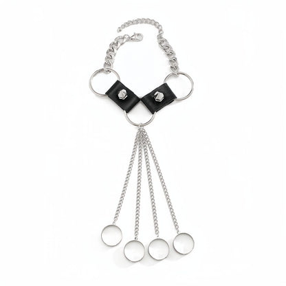 Men's Hand Chain Bracelet with Finger Rings, Gothic Punk Ring Bracelet