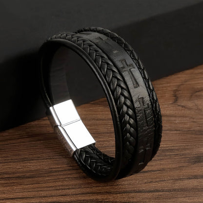 Men's Cross Leather Bracelet