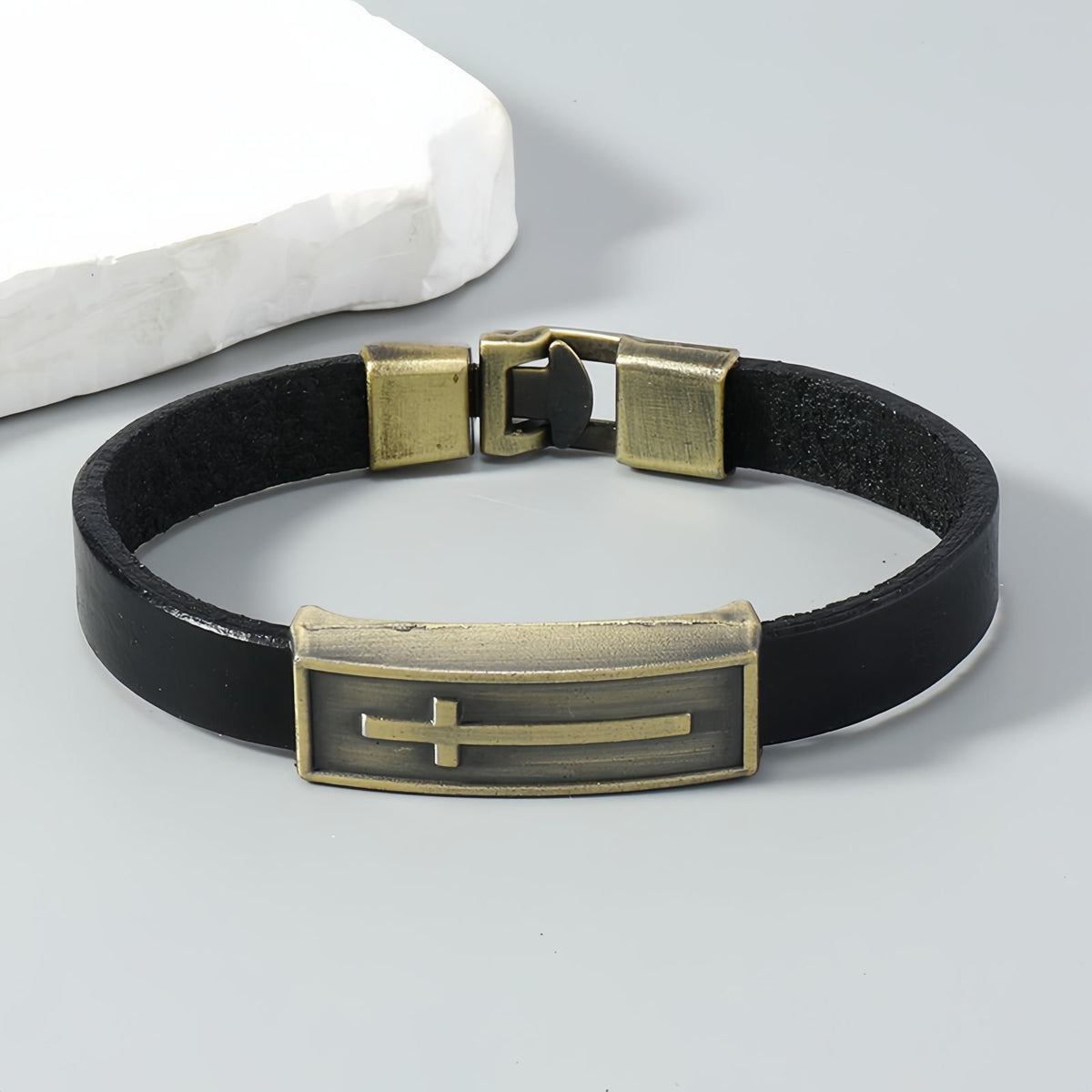 Vintage Leather Christian Cross Bracelet