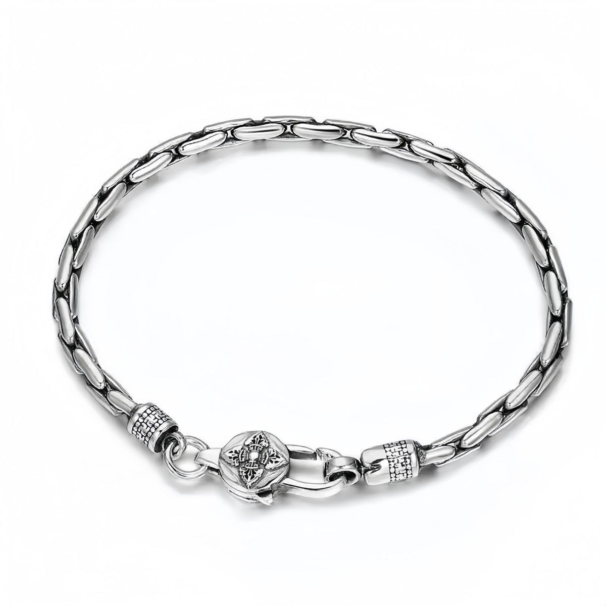 Men's Vajra Bracelet, Vintage Silver Tone Chain Bracelet