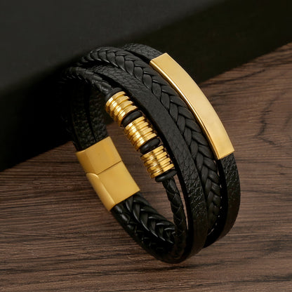 Men's Geometric Bar Leather Bracelet