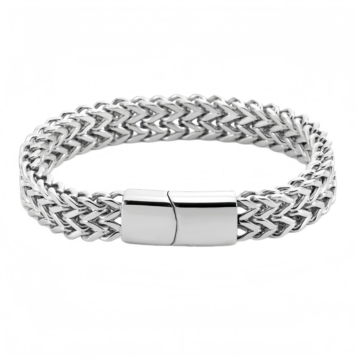 Men's Double-Row Polished Stainless Steel Bracelet