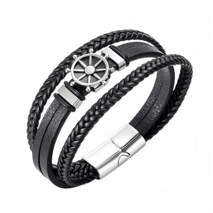 Nautical Wheel Leather Bracelet