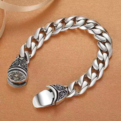 Vintage Carved Men's Cross Cuban Chain Bracelet