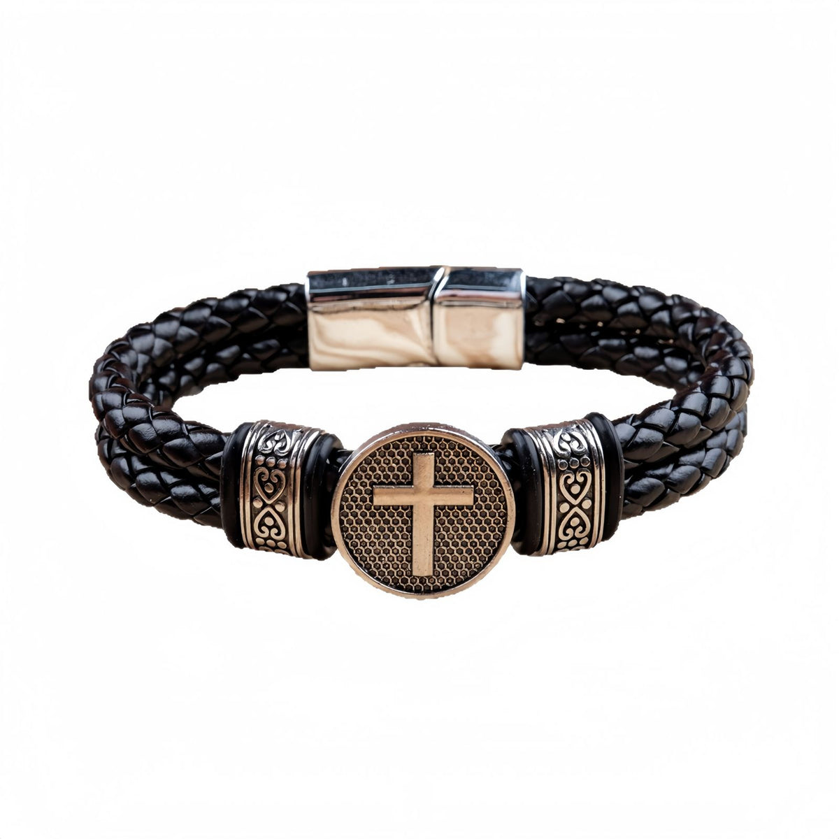 Men's Leather Round Cross Bracelet
