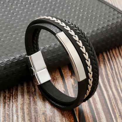 Leaf Stitch Multi-Layer Braided Leather Bracelet
