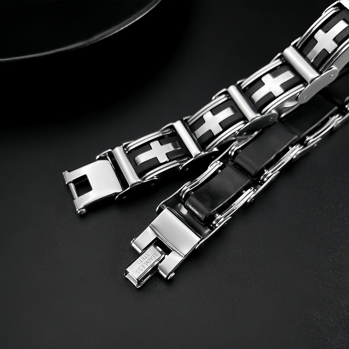 Men’s Stainless Steel Link Bracelet with Cross