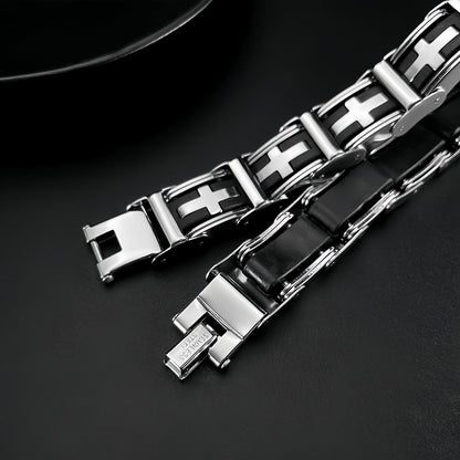 Men’s Stainless Steel Link Bracelet with Cross
