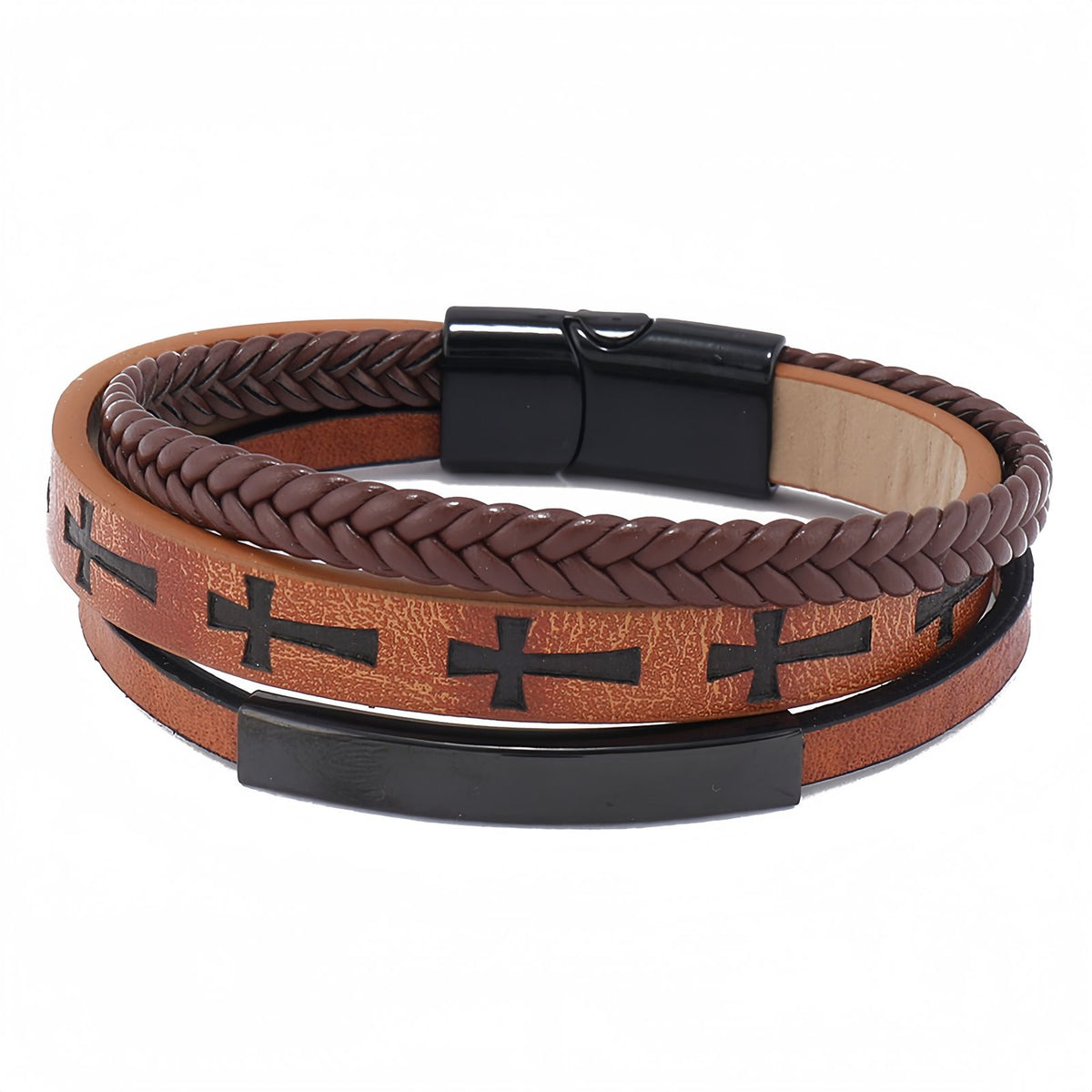Cross Pattern Multi-Layer Men’s Leather Bracelet