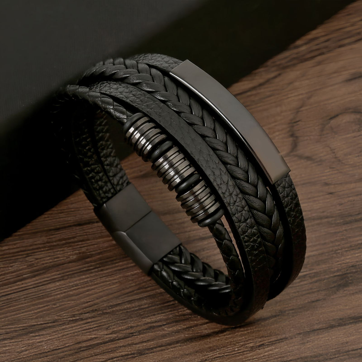 Men's Geometric Bar Leather Bracelet