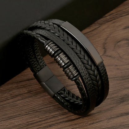 Men's Geometric Bar Leather Bracelet