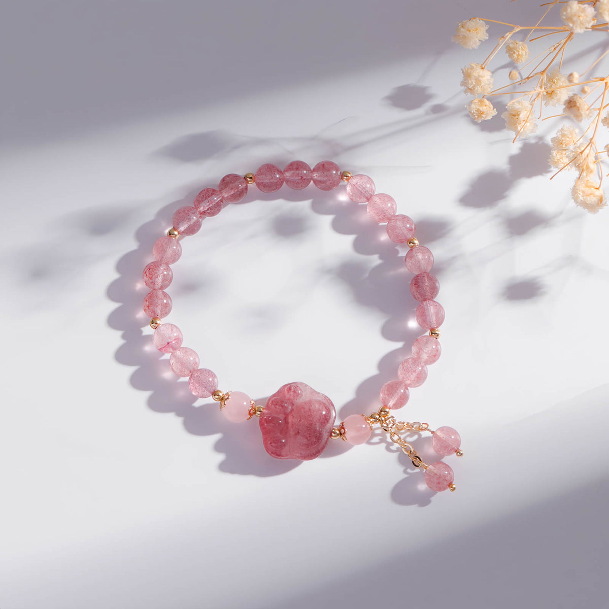 Strawberry Quartz Cat Paw Bracelet