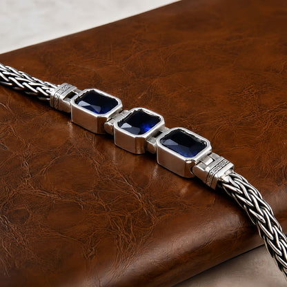 Blue Zircon Braided Chain Bracelet, Vintage Bracelet for Men and Women