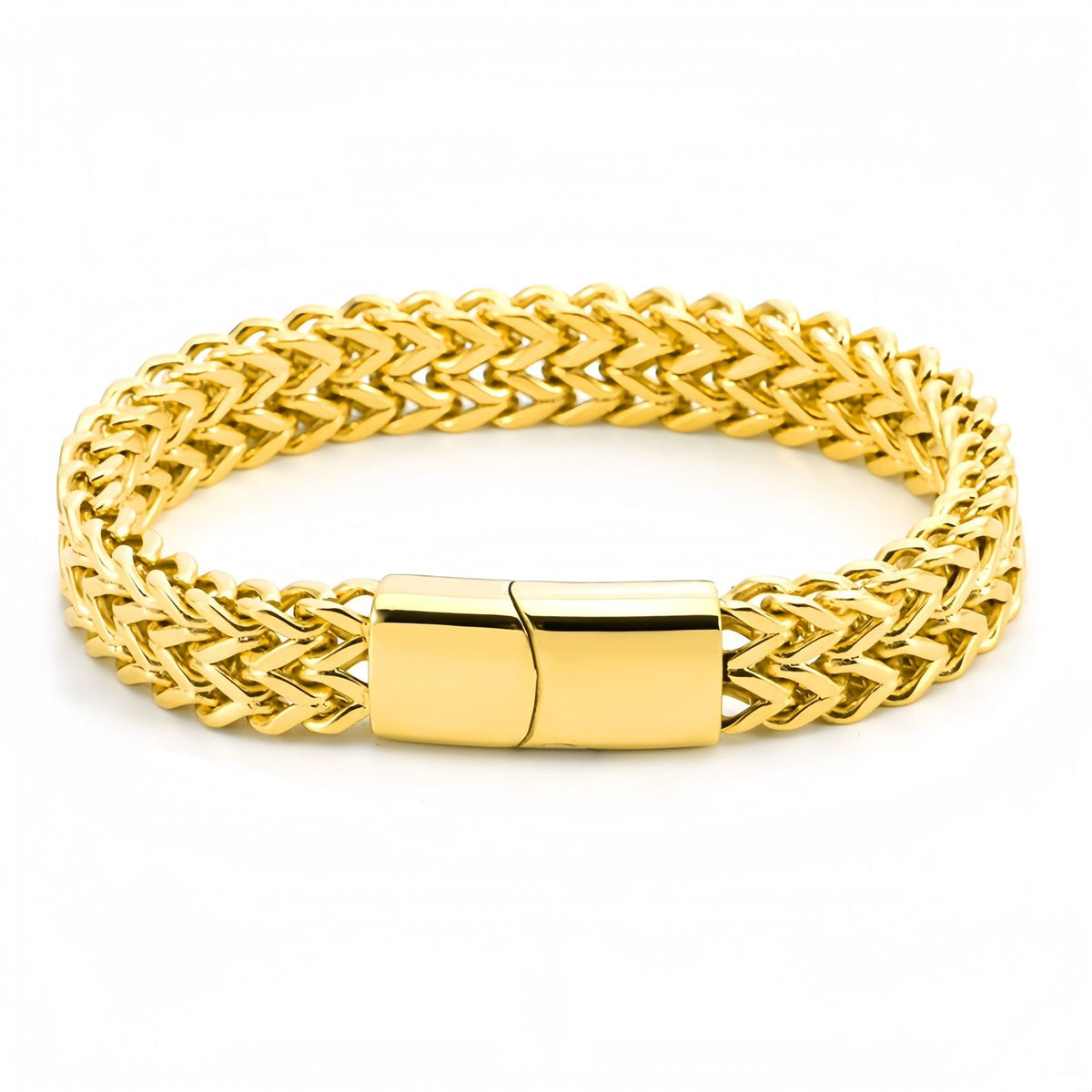 Men's Double-Row Polished Stainless Steel Bracelet